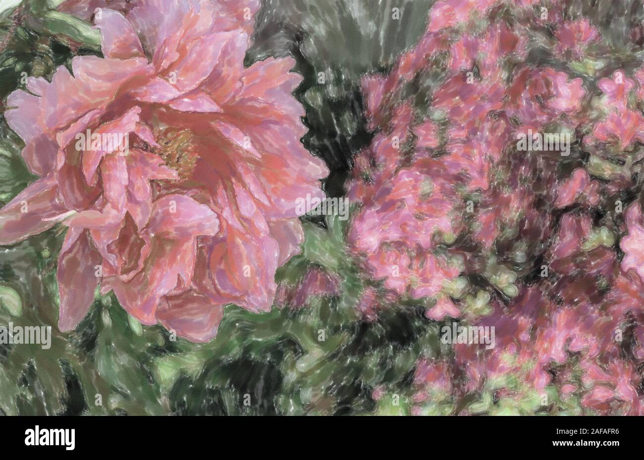 watercolor illustration: Close-up of a violet peony, scientific name Paeonia officinalis Stock Photo