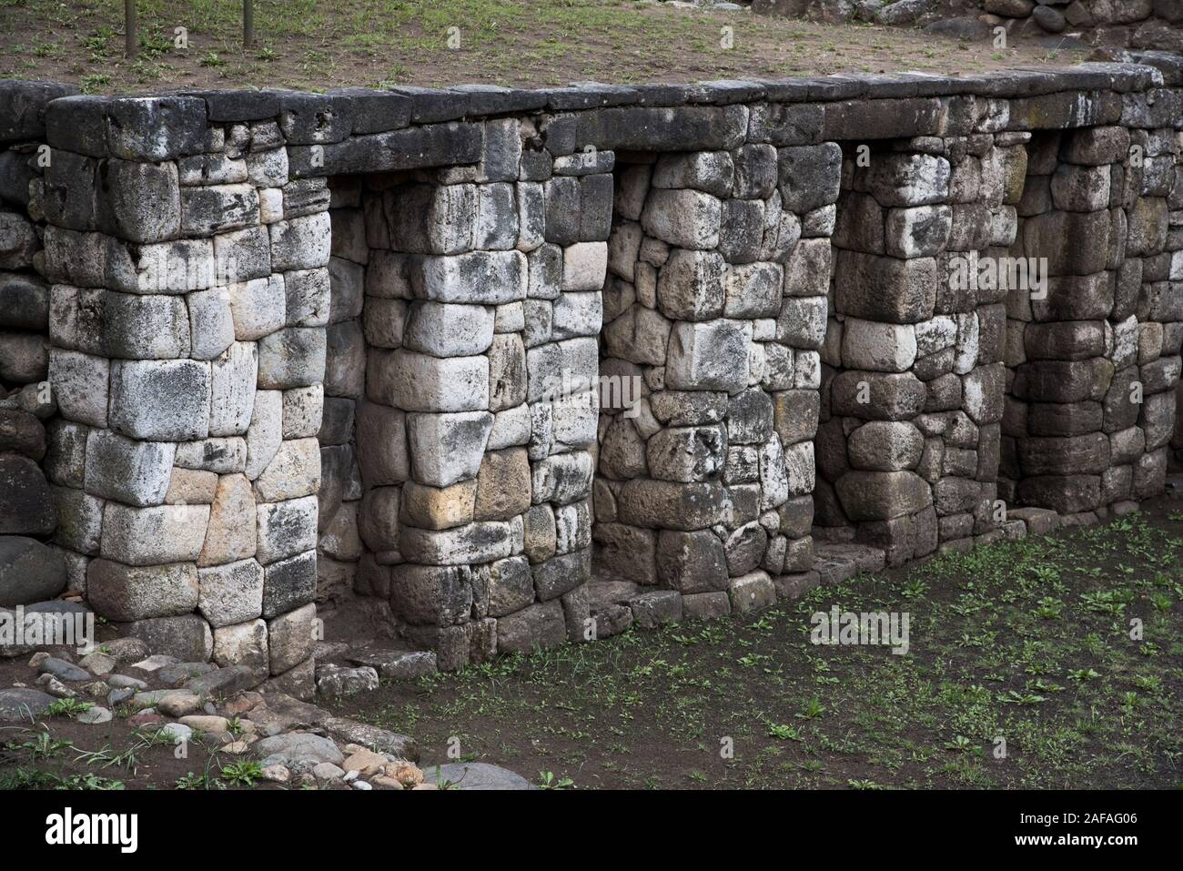 Prehistoric ruins in the historic area of Cuenca in Ecuador which was built on the ruins of an Inca palace and even older Cañari culture.  Die A Stock Photo