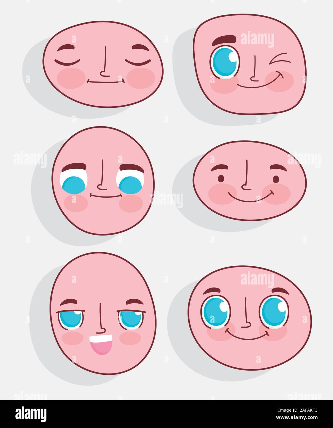 kawaii cartoon faces expressions facial set vector illustration Stock ...