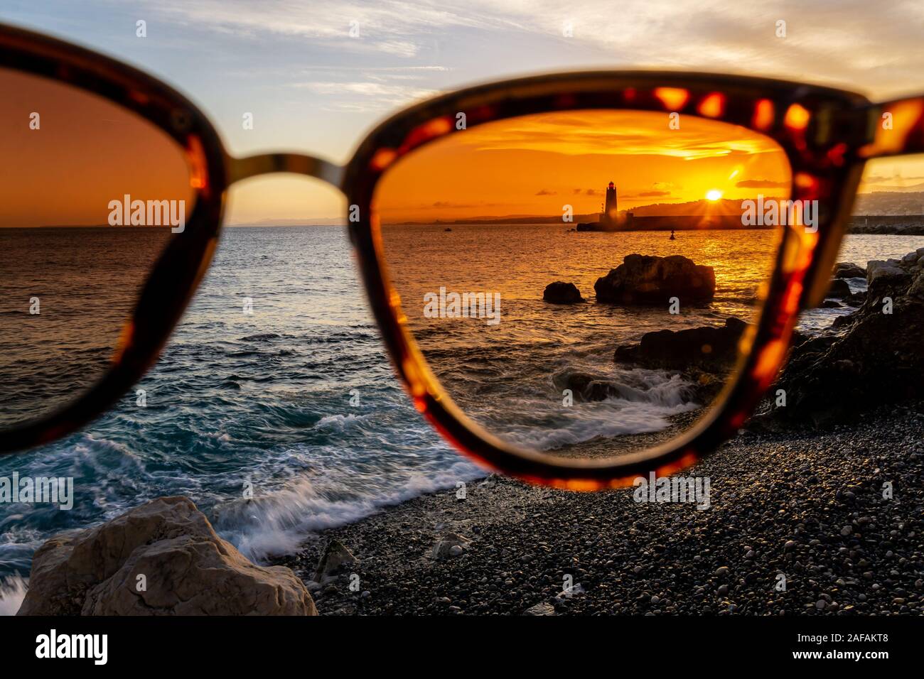 Sunset on the Cote d’Azur through sunglasses Stock Photo - Alamy