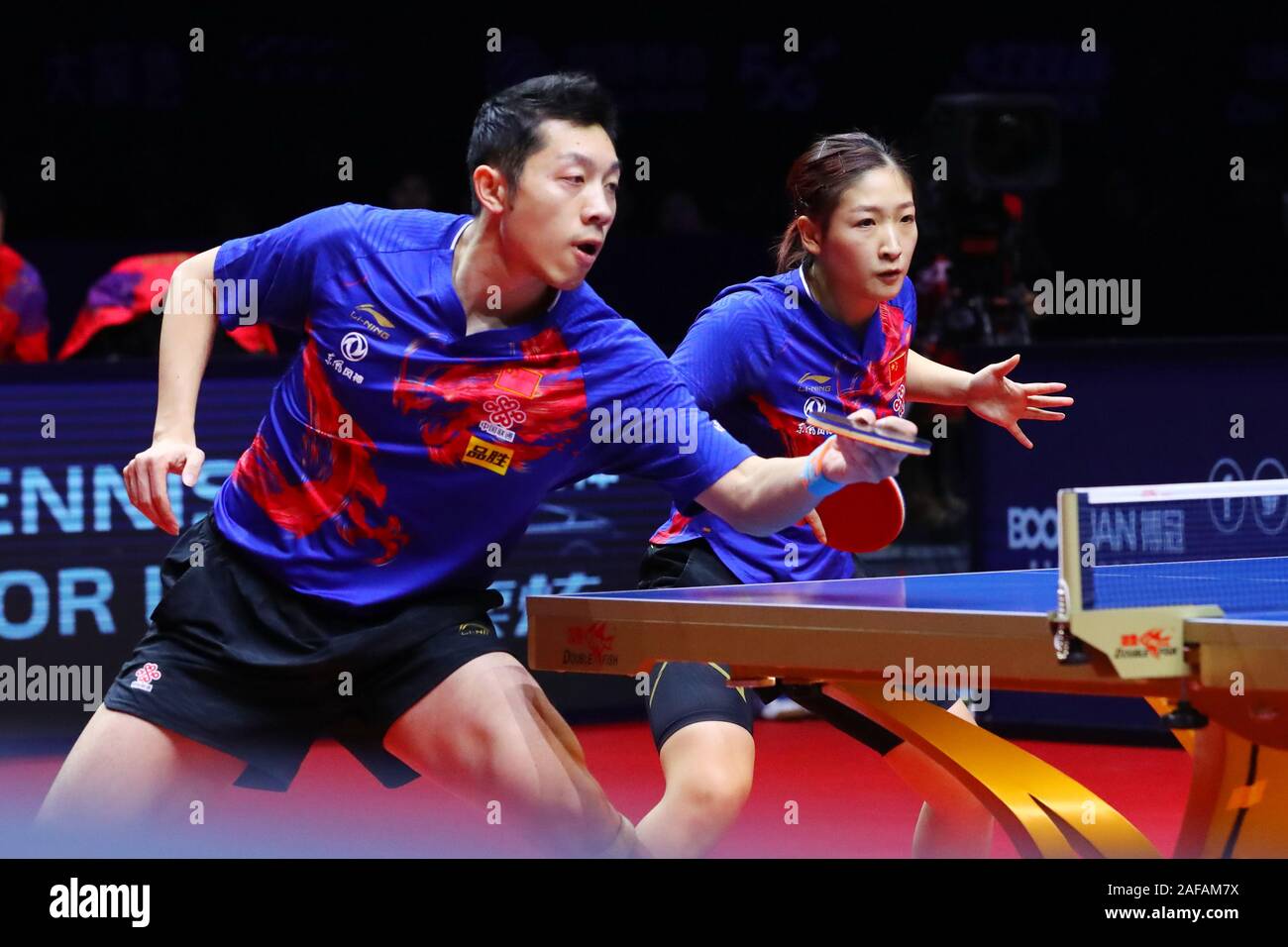 Zhengzhou, China. 14th Dec, 2019. Xu Xin & Liu Shiwen (CHN) Table