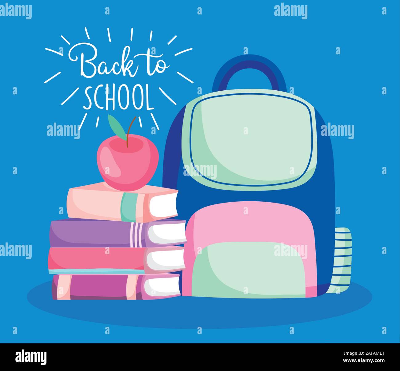 back to school stack books backpack and apple education vector ...