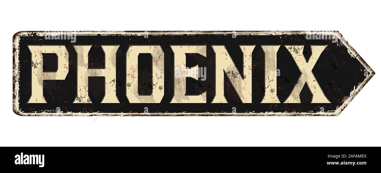 Phoenix vintage rusty metal sign on a white background, vector