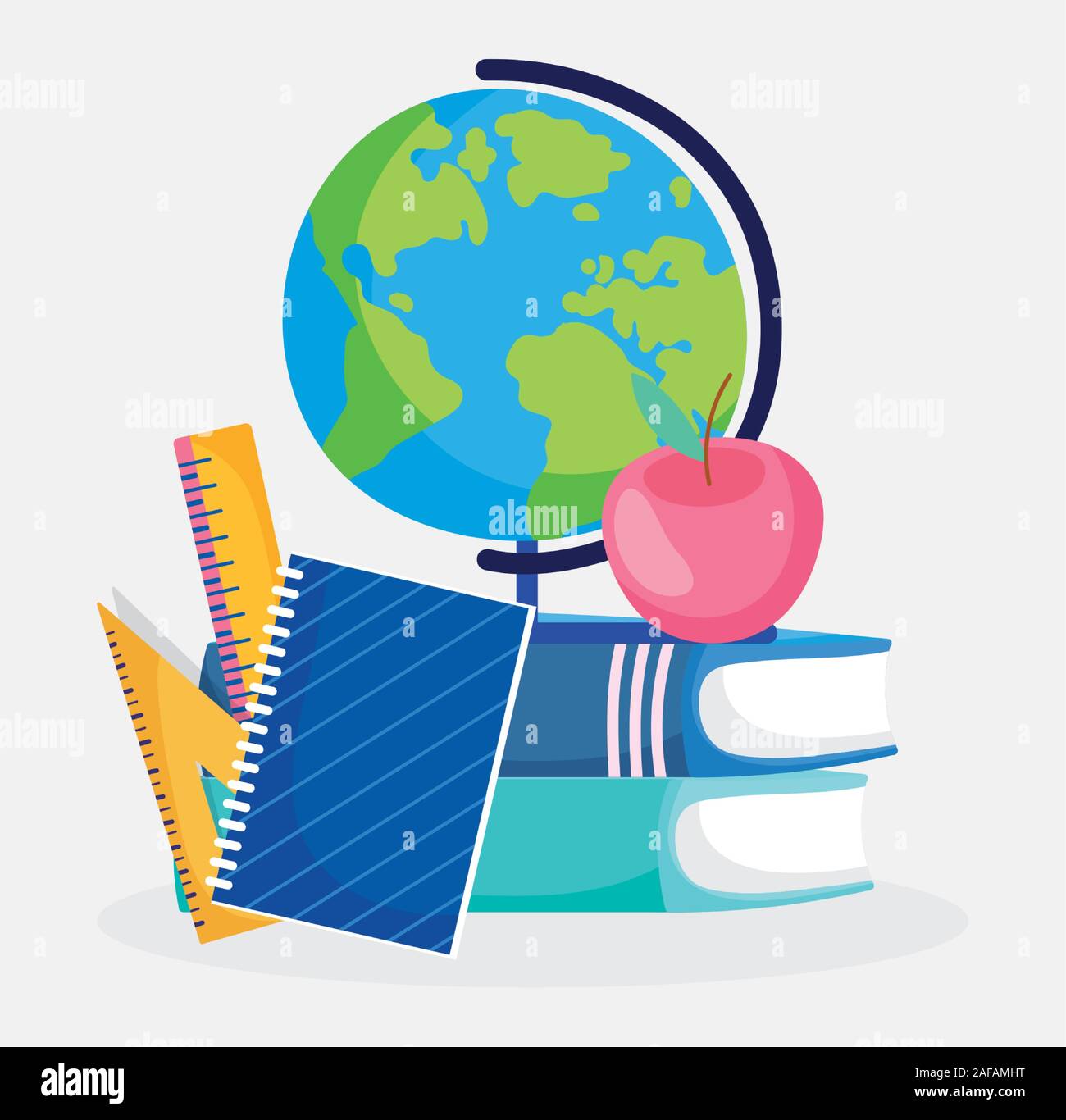 back to school globe notebooks books ruler apple education vector ...
