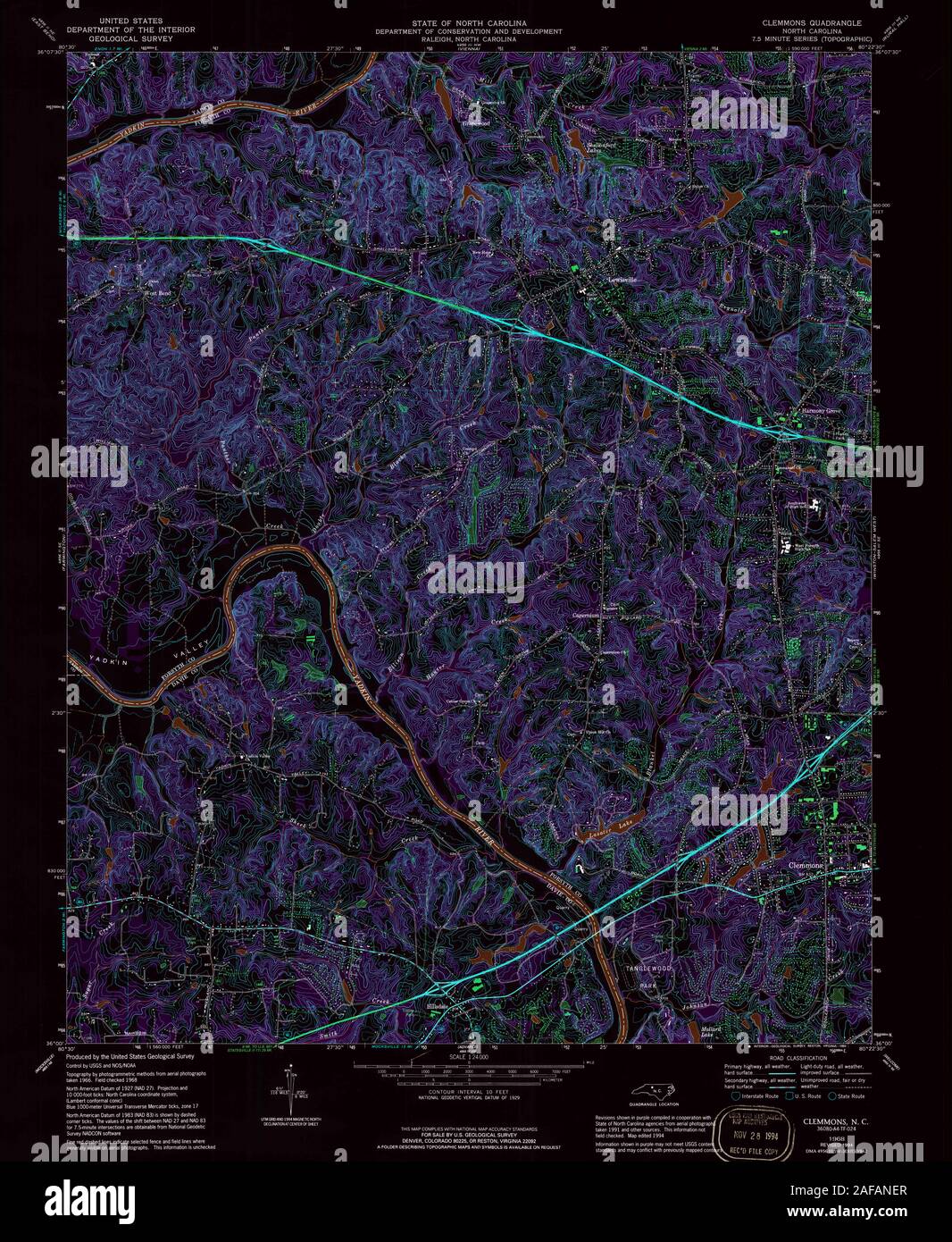USGS TOPO Map North Carolina NC Clemmons 161106 1968 24000 Inverted ...