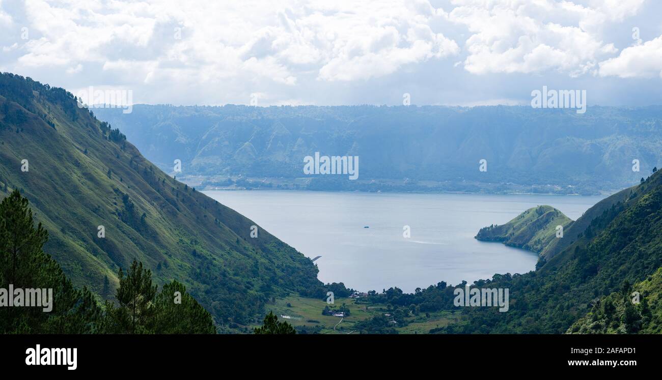 Lake Toba view from Caldera in North Sumatera - Indonesia as one of the biggest volcanic lake Stock Photo