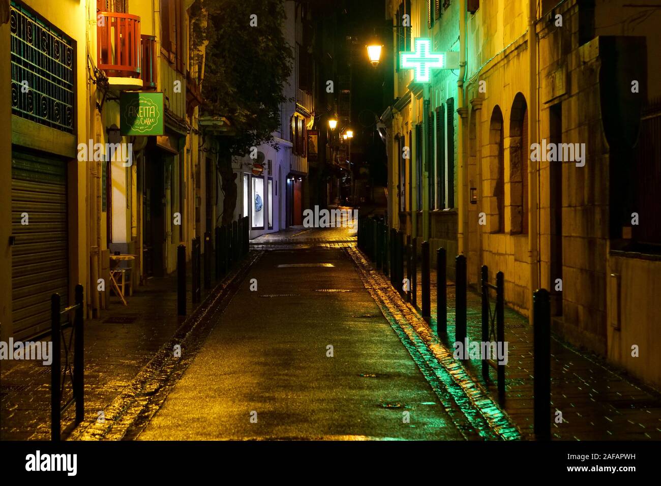 Night view in the streets of Saint-Jean de Luz, Pyrénées-Atlantiques, France Stock Photo