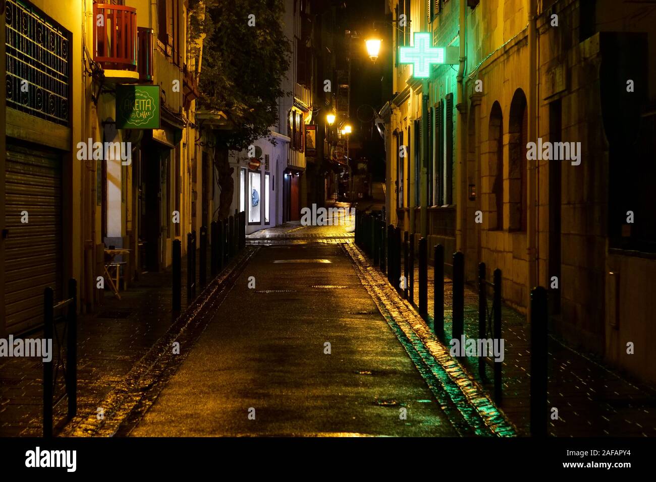 Night view in the streets of Saint-Jean de Luz, Pyrénées-Atlantiques, France Stock Photo