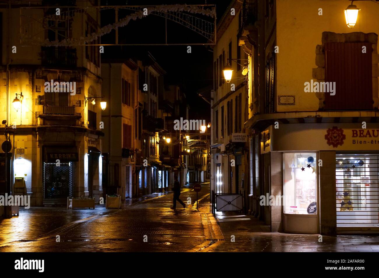 Night view in the streets of Saint-Jean de Luz, Pyrénées-Atlantiques, France Stock Photo