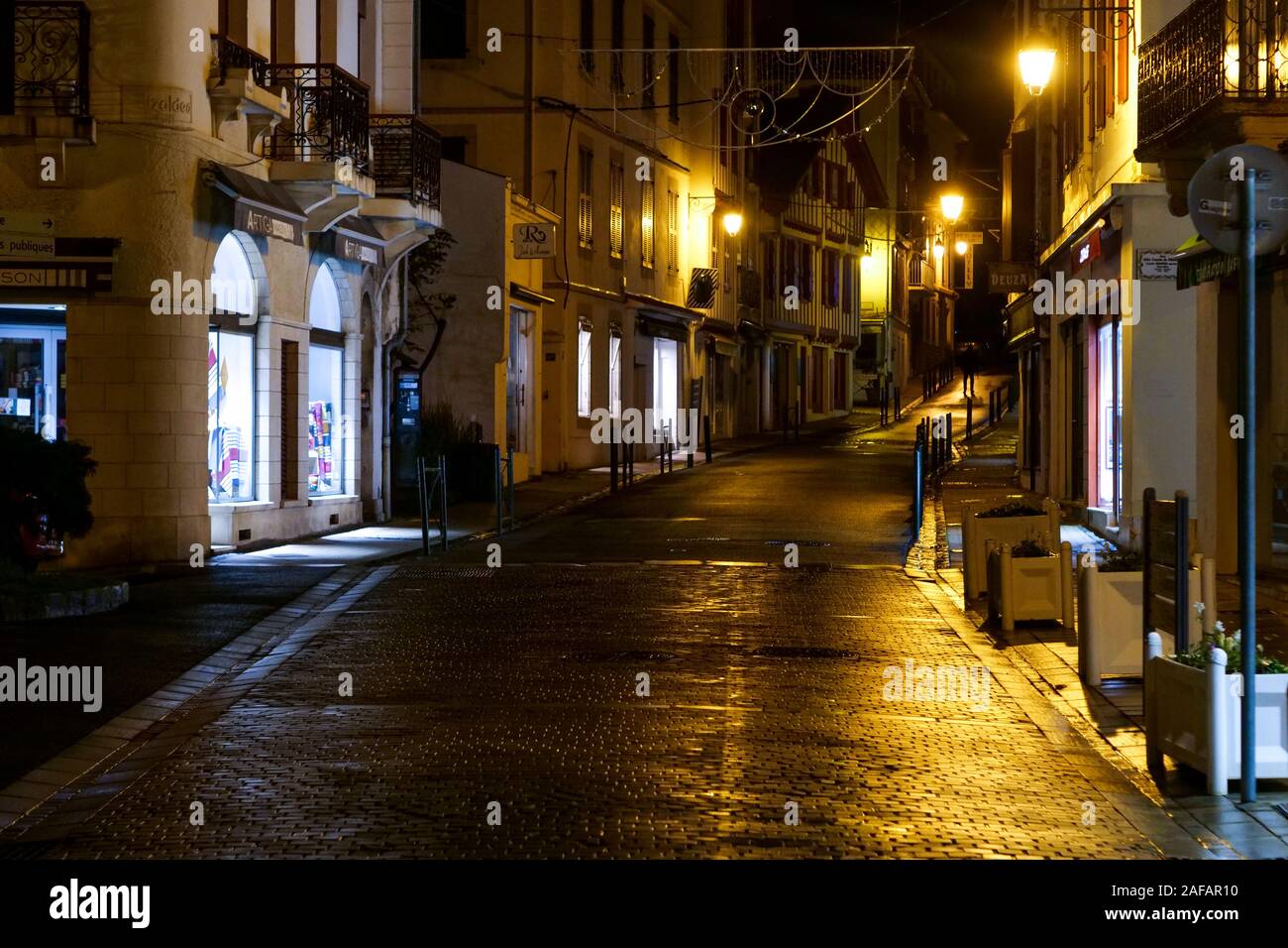 Night view in the streets of Saint-Jean de Luz, Pyrénées-Atlantiques, France Stock Photo
