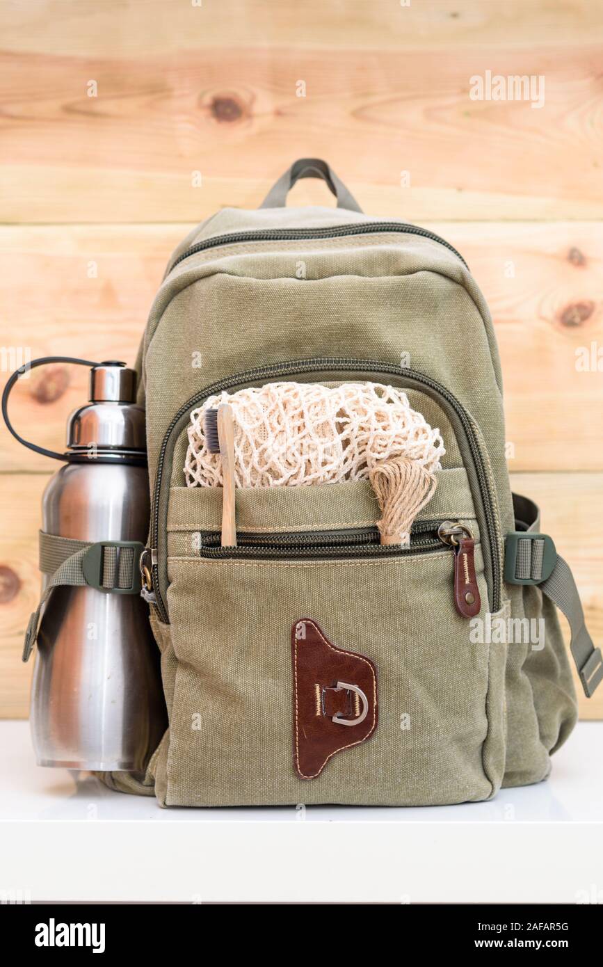 Zero waste travel. Backpack with 