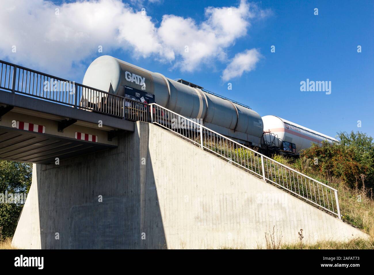 Tank wagons on a railway embankment Stock Photo Alamy