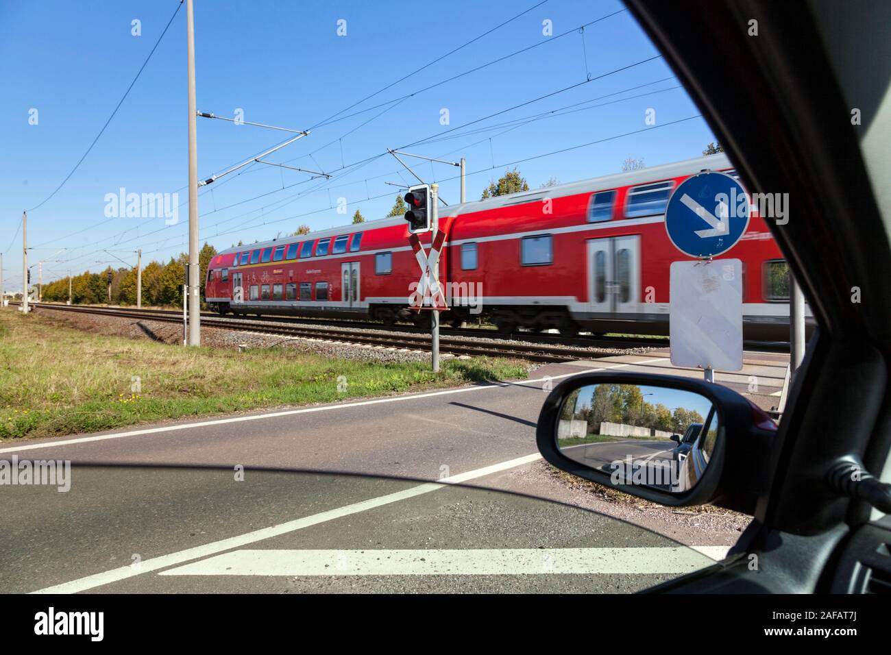 Waiting at a restricted level crossing Stock Photo