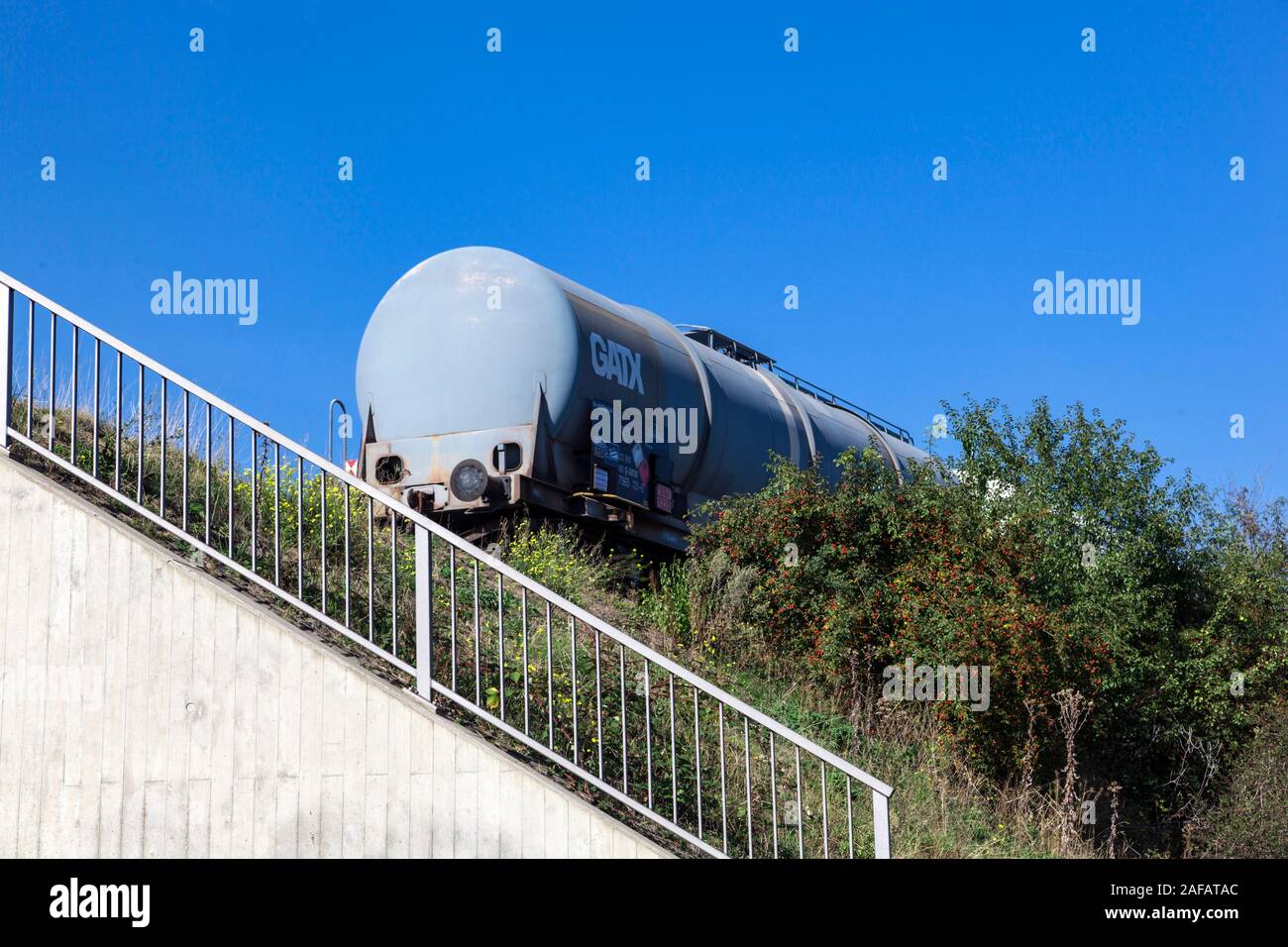 Tank wagons on a railway embankment Stock Photo Alamy