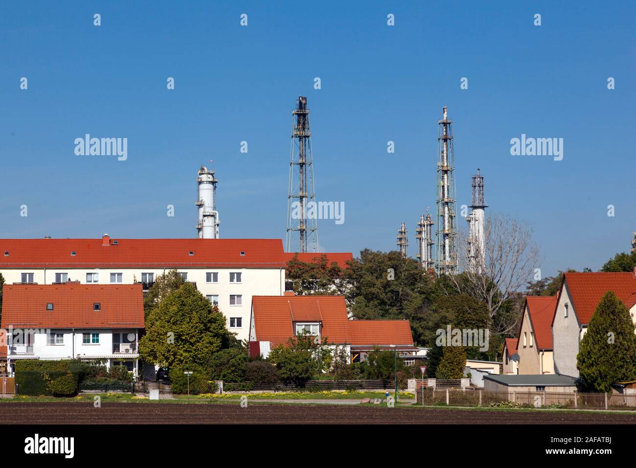 Residential area next to the Leuna Chemical Park Stock Photo
