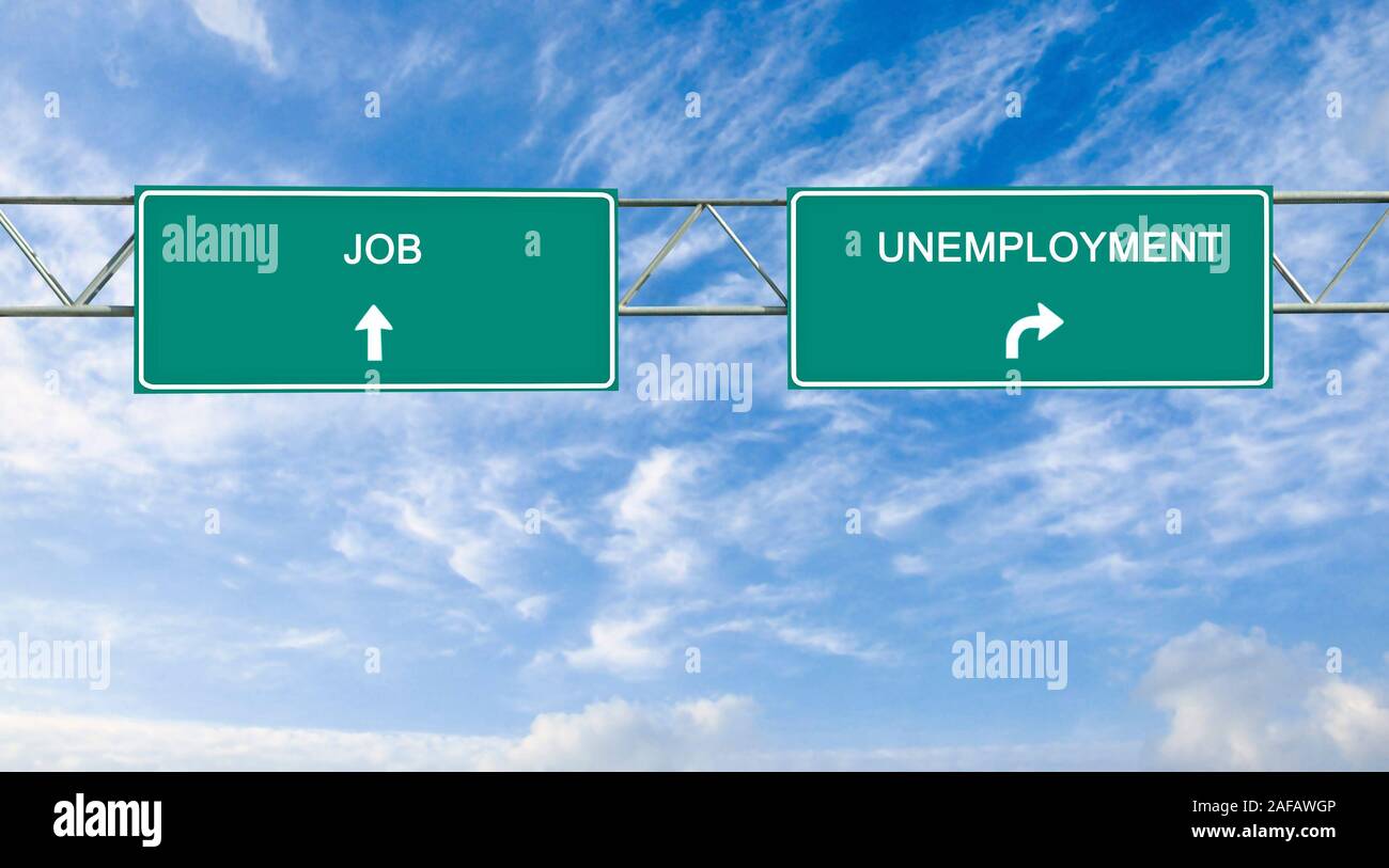Road sign to job and unemployment Stock Photo