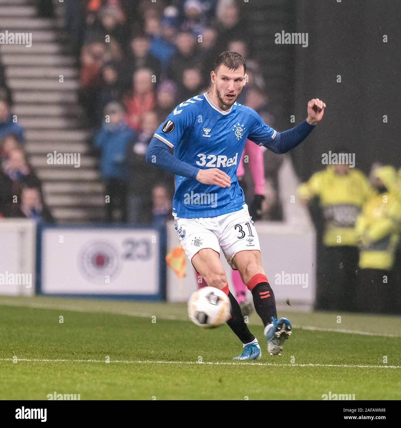 GLASGOW, SCOTLAND - DECEMBER 12:  Borna Barisic during the UEFA Europa League group G match between Rangers FC and BSC Young Boys at Ibrox Stadium on December 12, 2019 in Glasgow, United Kingdom. (MB Media) Stock Photo