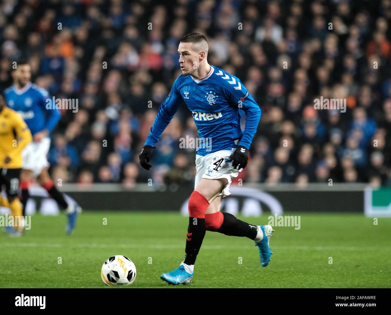 GLASGOW, SCOTLAND - DECEMBER 12:  Ryan Kent during the UEFA Europa League group G match between Rangers FC and BSC Young Boys at Ibrox Stadium on December 12, 2019 in Glasgow, United Kingdom. (MB Media) Stock Photo