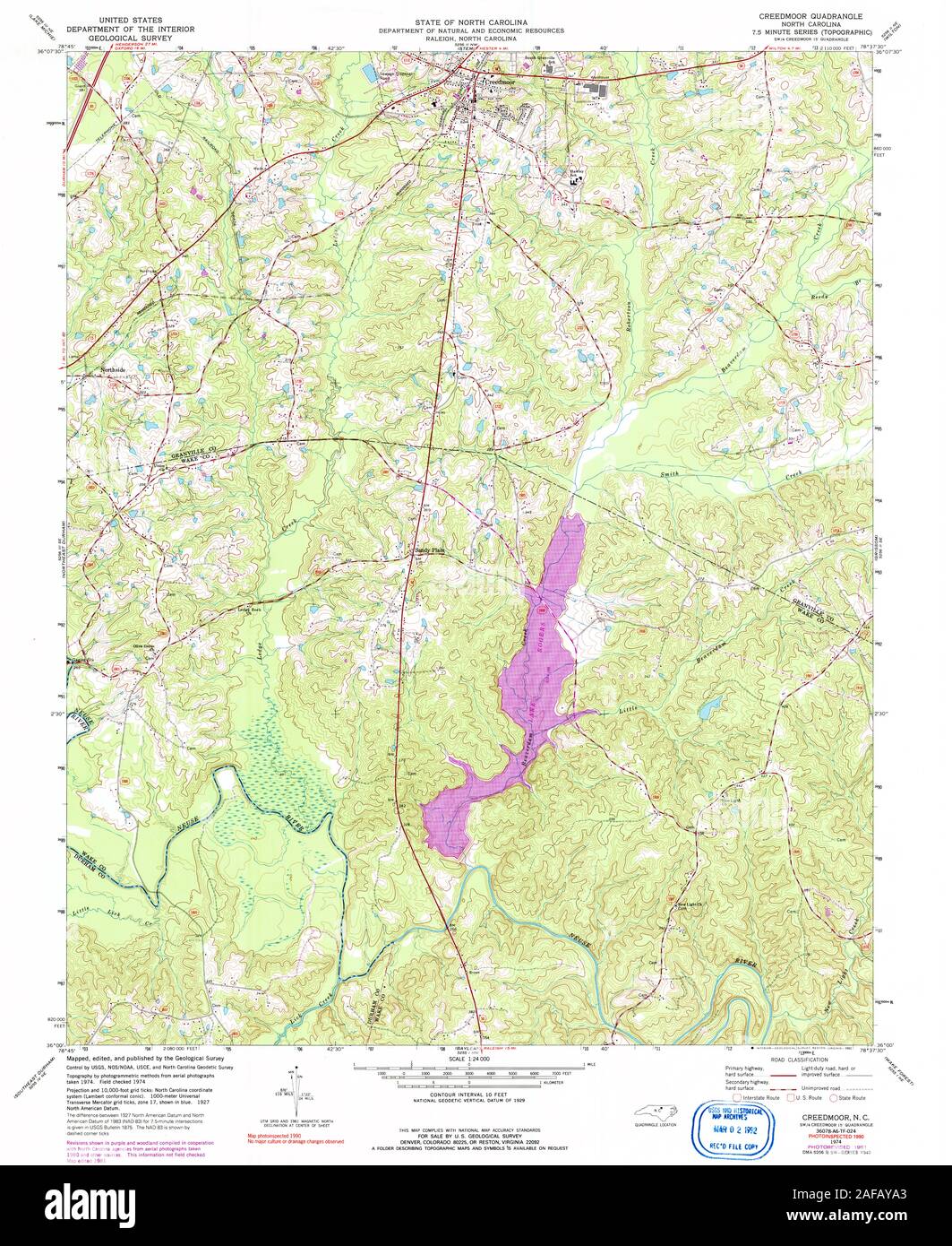 USGS TOPO Map North Carolina NC Creedmoor 161160 1974 24000 Restoration