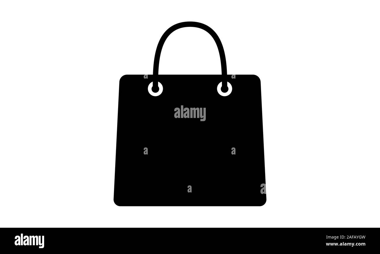 Shopping bag vector icon, for logo, web design, e-commerce, web application. Simple design flat. Symbol balck color on white background. Silhouette Stock Vector