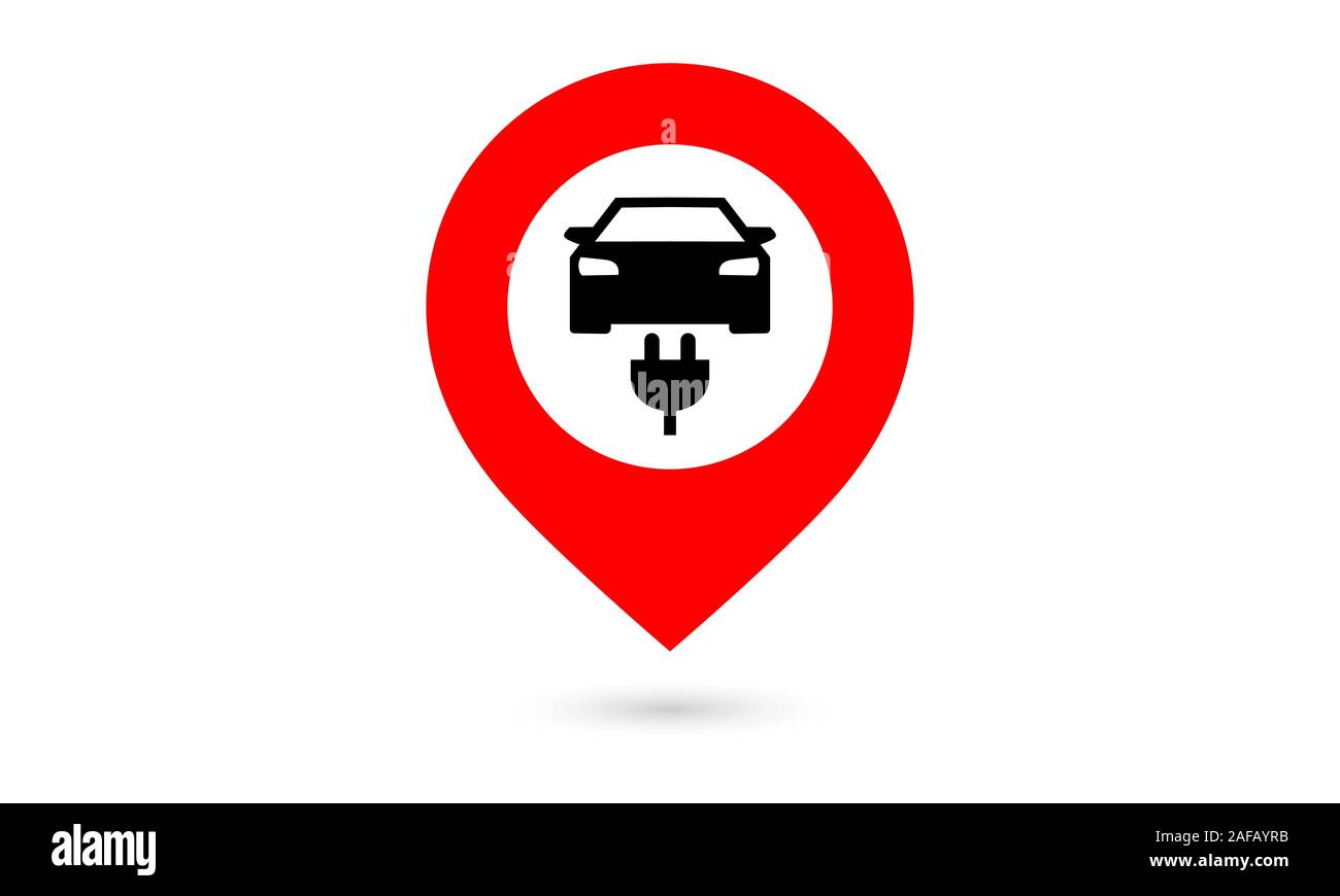 Electric car charge station map pointer, pin. Marker red and black Stock Vector