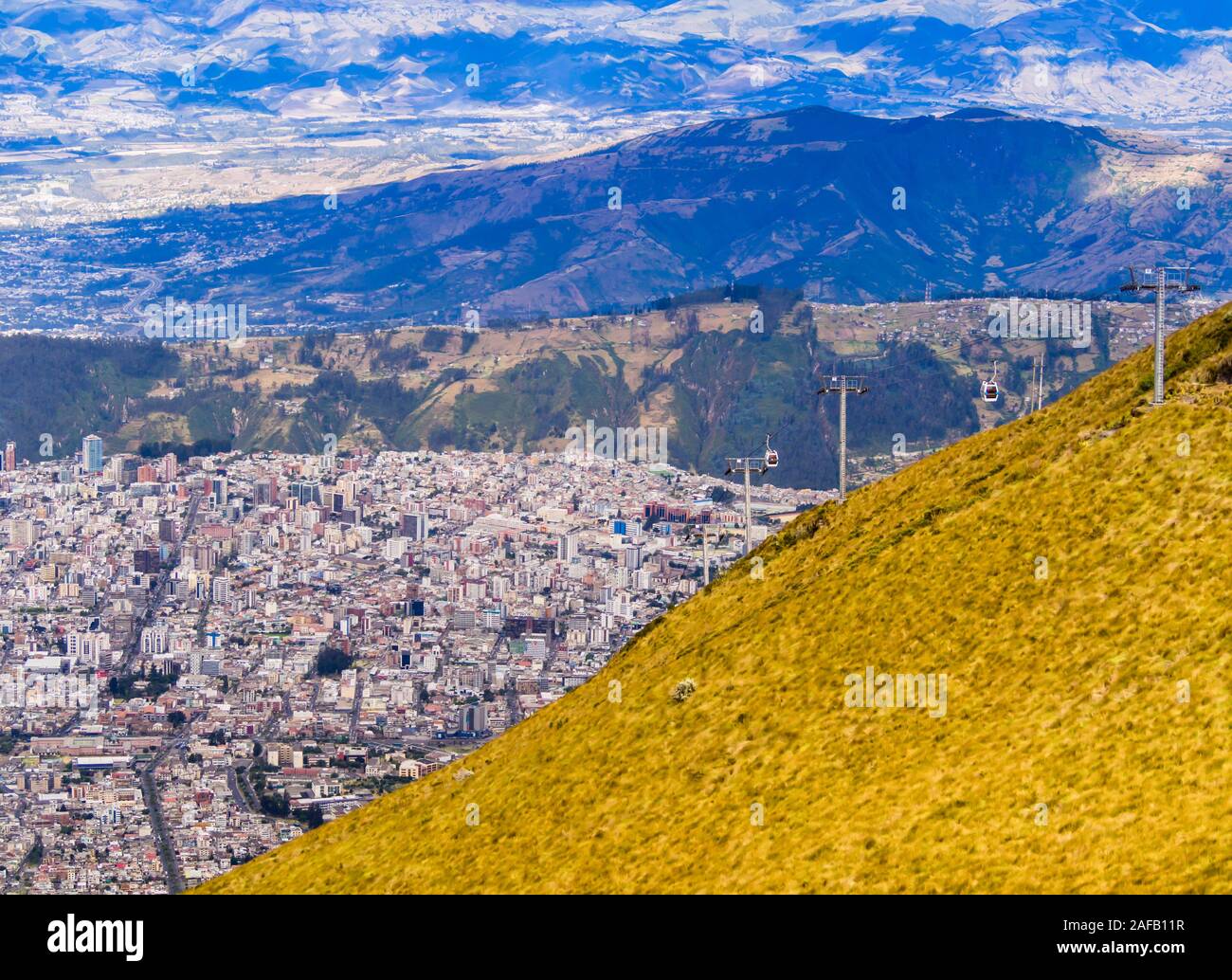 Ecuador, panoramic view of the southern part of Quito from Rucu Pichincha volcano Stock Photo
