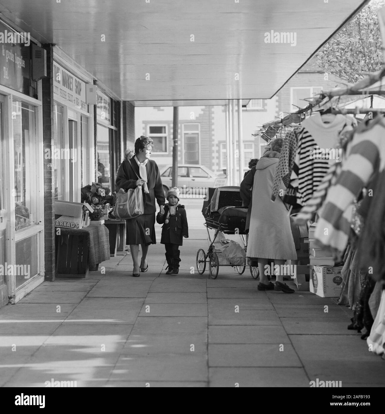 1987, market day at the mining town of Featherstone, in West Yorkshire, northern England, UK