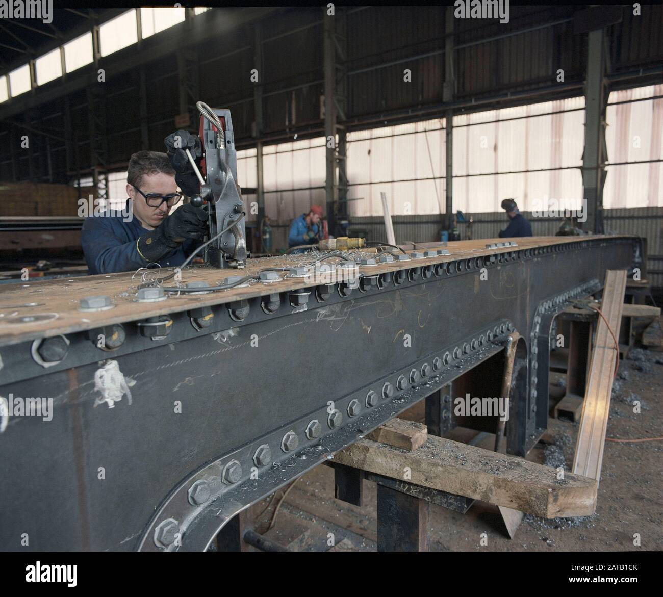 A fabrication yard in Ipswich Suffolk, in 1988, showing safety