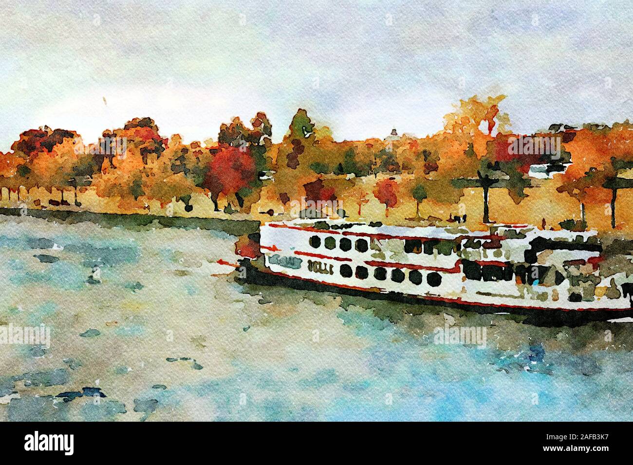 a steamboat on the Seine in Paris in the autumn Stock Photo