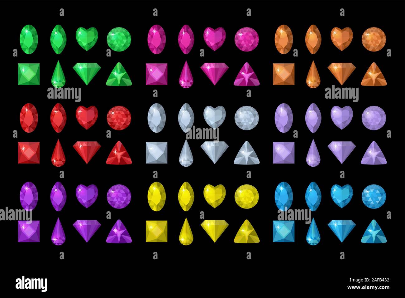 Seamless texture of colored heart cut gems Vector Image