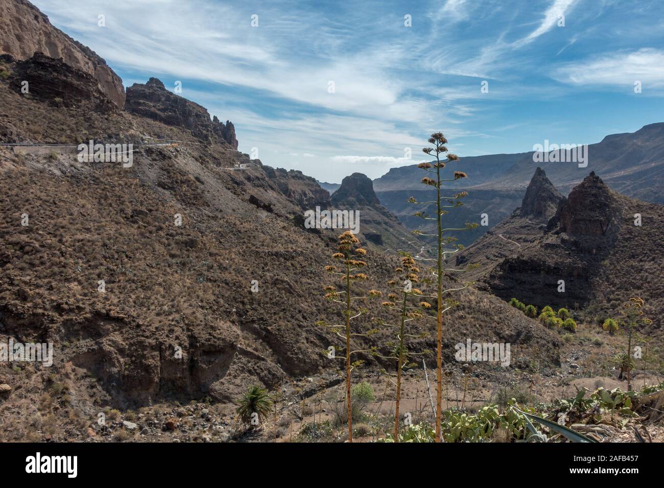 Gran Canaria, inland, a cyclist's paradise of beautiful smooth tarmac roads (GC-65) in stunning volcanic mountain scenery, Spain Stock Photo