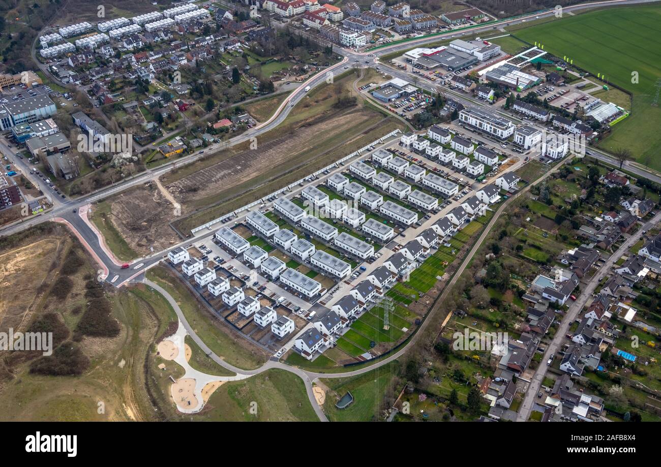aerial photo, building area Unter der Mühle , Meerbusch,  WILMA Wohnen Rheinland Projekte GmbH, Düsseldorf, Rhineland, North Rhine-Westphalia, Germany Stock Photo