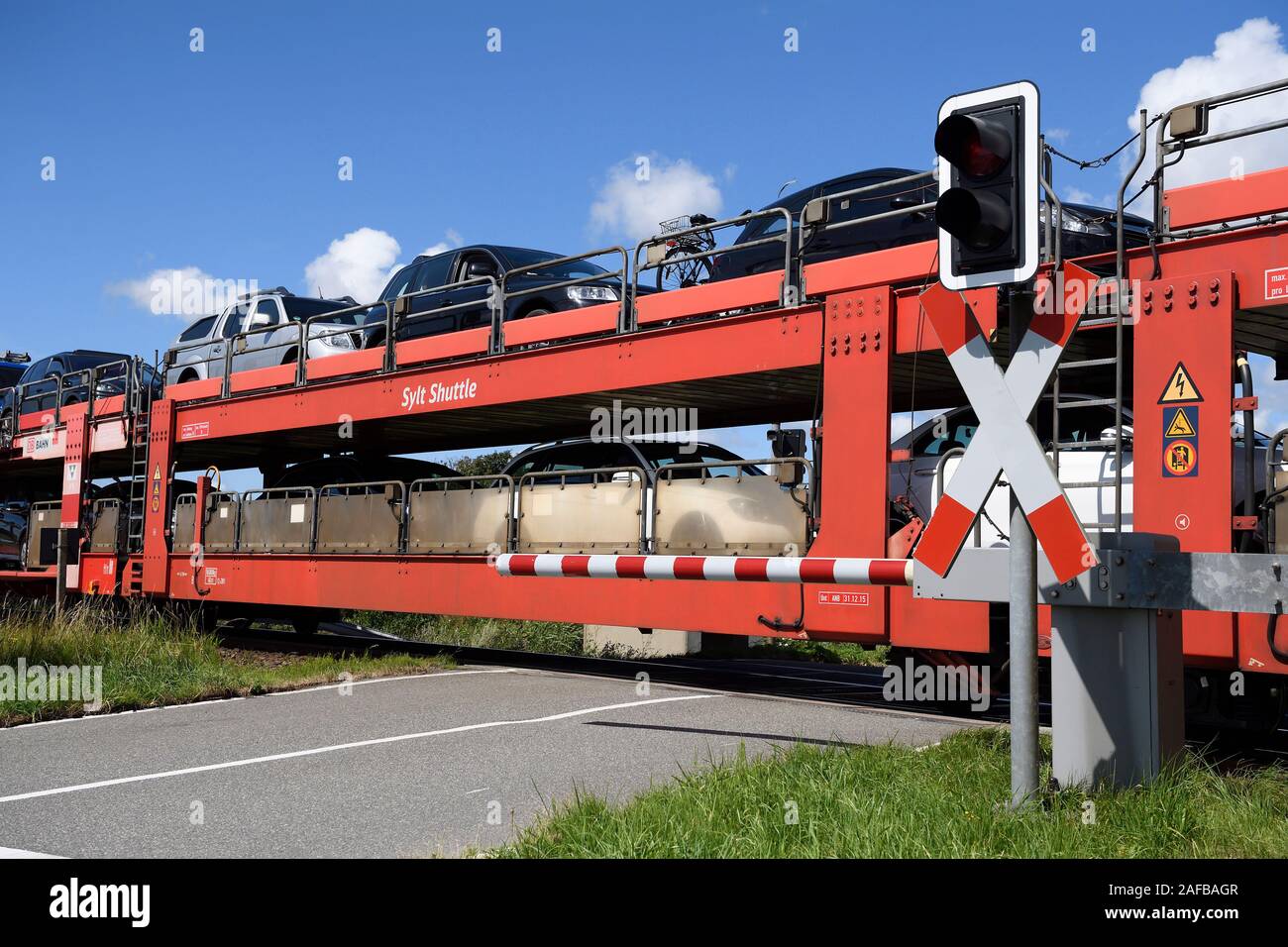 Autozug, Sylt Shuttle, Verbindung der Insel Sylt mit dem Festland, Sylt, nordfriesische Inseln, Nordfriesland, Schleswig-Holstein, Deutschland Stock Photo