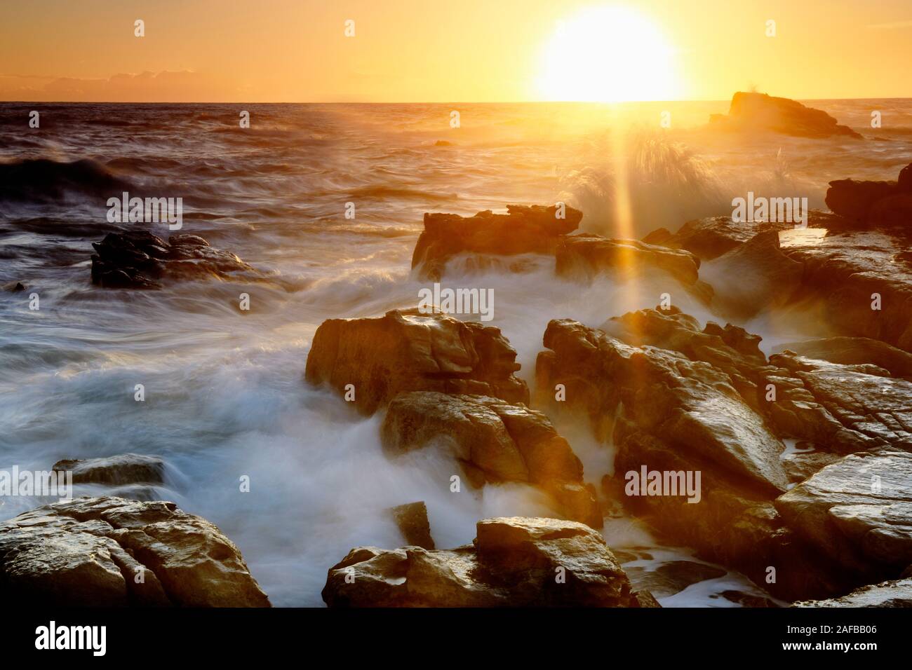Sonnenuntergang auf Bird Island, Lamberts Bay, Western Cape, Westkap, Suedafrika, Afrika Stock Photo
