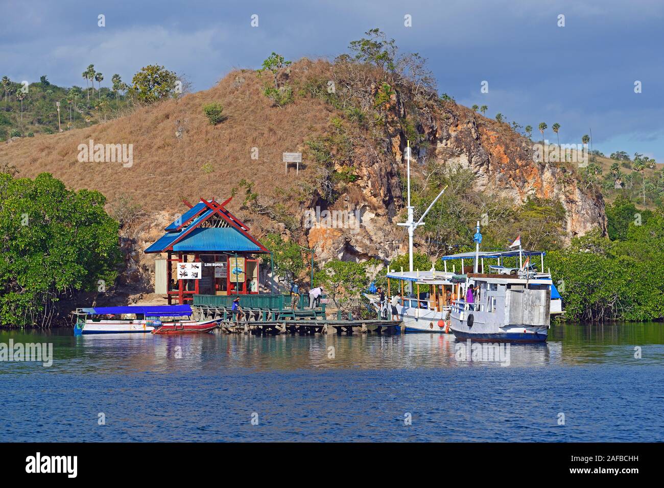 Steganlage und Zugangsbereich zum Komodo Nationalpark, Insel Rinca, Loh Buaya,  UNESCO Welterbe , Indonesien Stock Photo