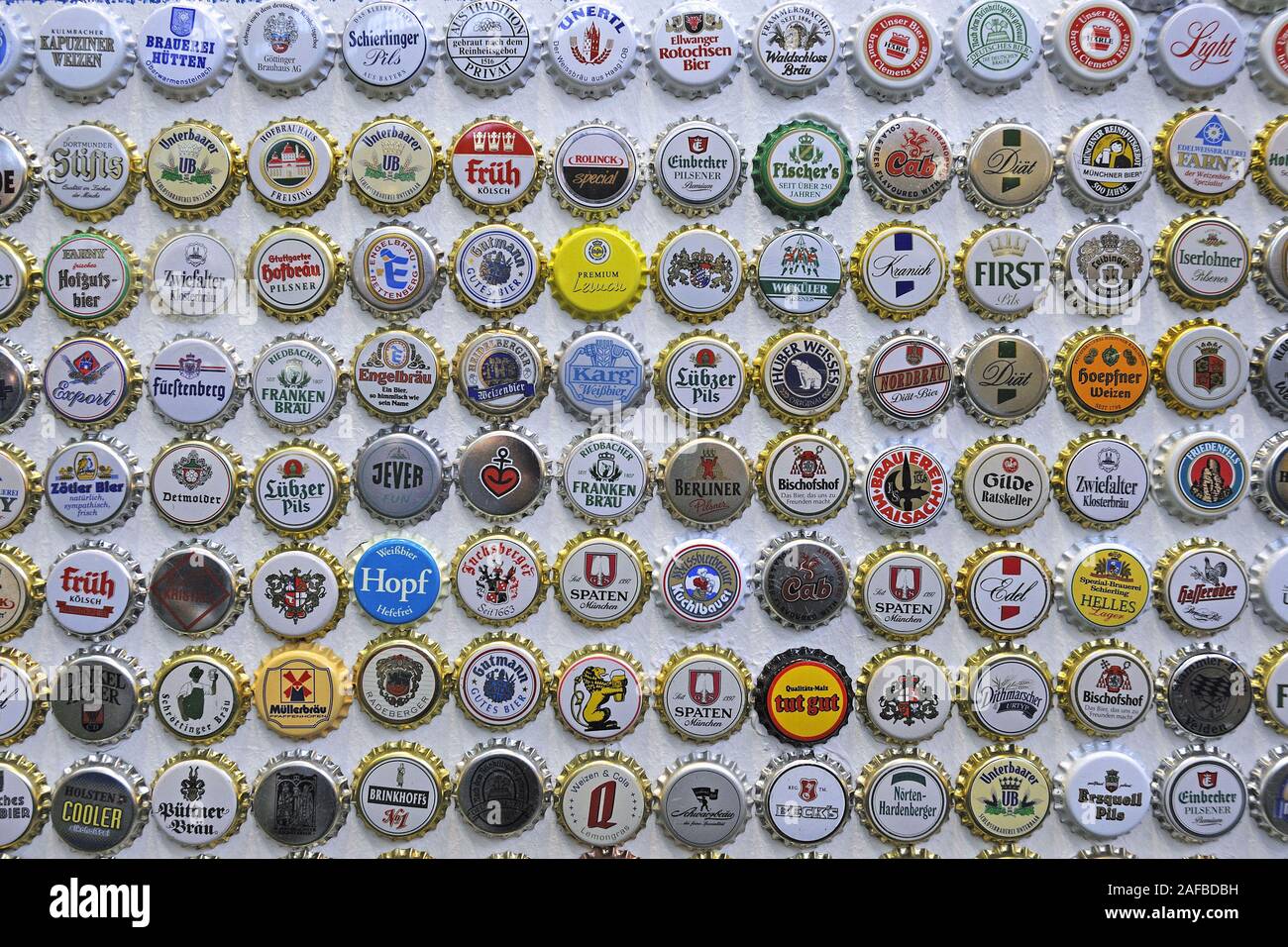 Kronkorken verschiedener Biersorten Stock Photo