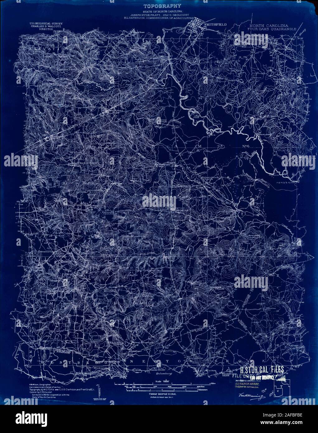 USGS TOPO Map North Carolina NC Four Oaks 161756 1906 48000 Inverted Restoration Stock Photo