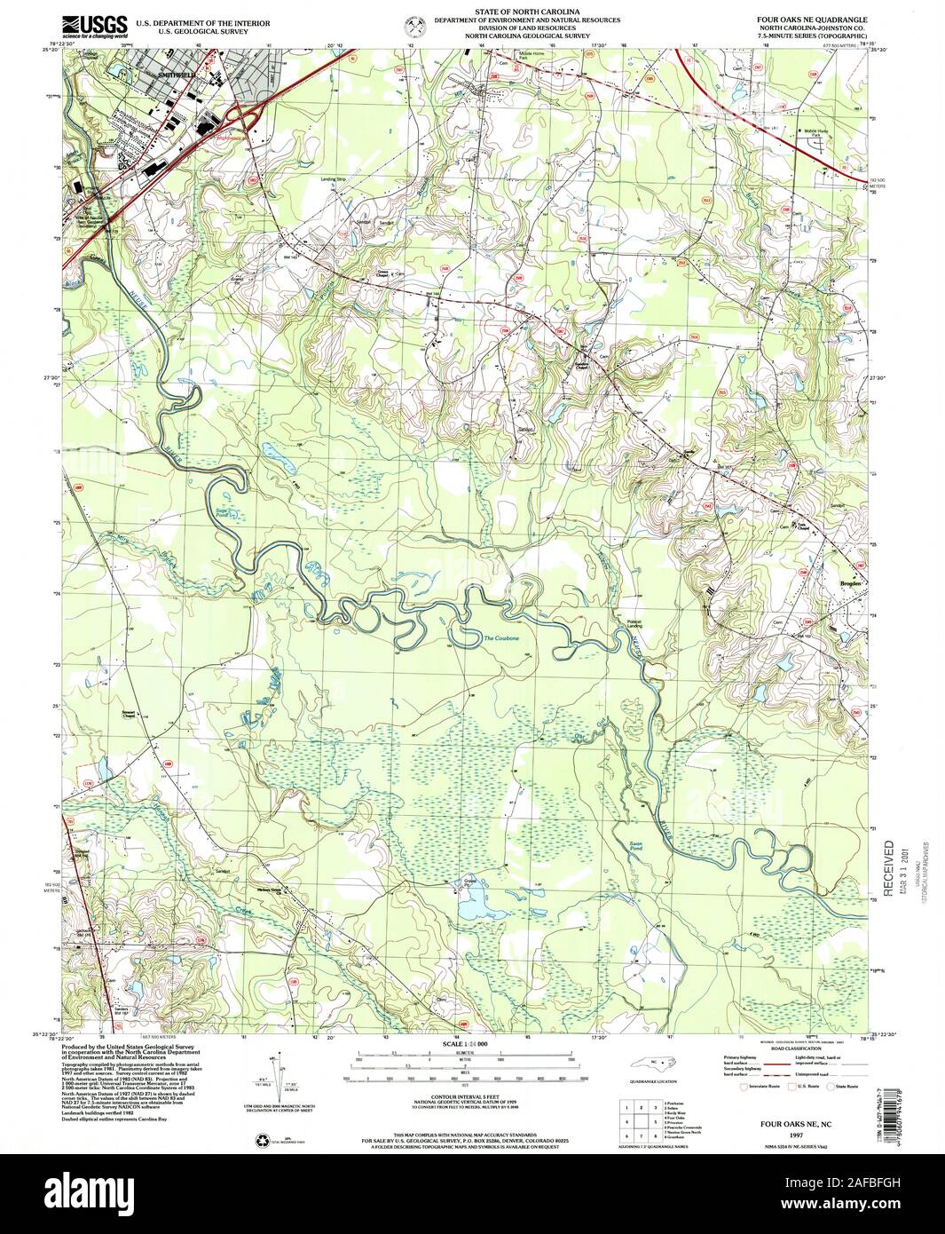 USGS TOPO Map North Carolina NC Four Oaks NE 161297 1997 24000 Restoration Stock Photo