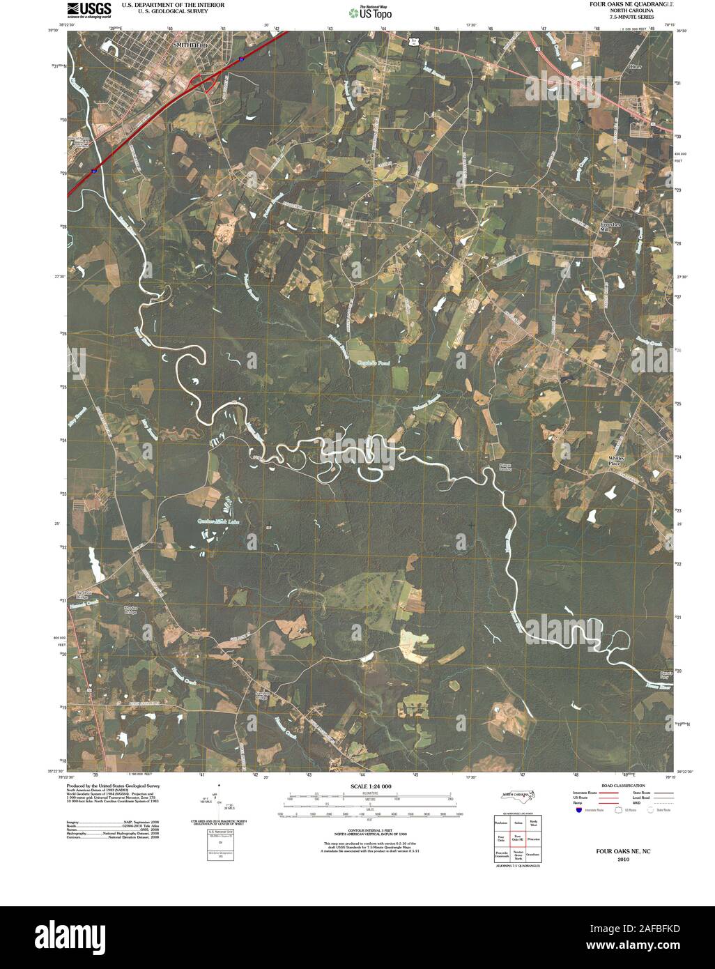 USGS TOPO Map North Carolina NC Four Oaks NE 20100908 TM Restoration Stock Photo