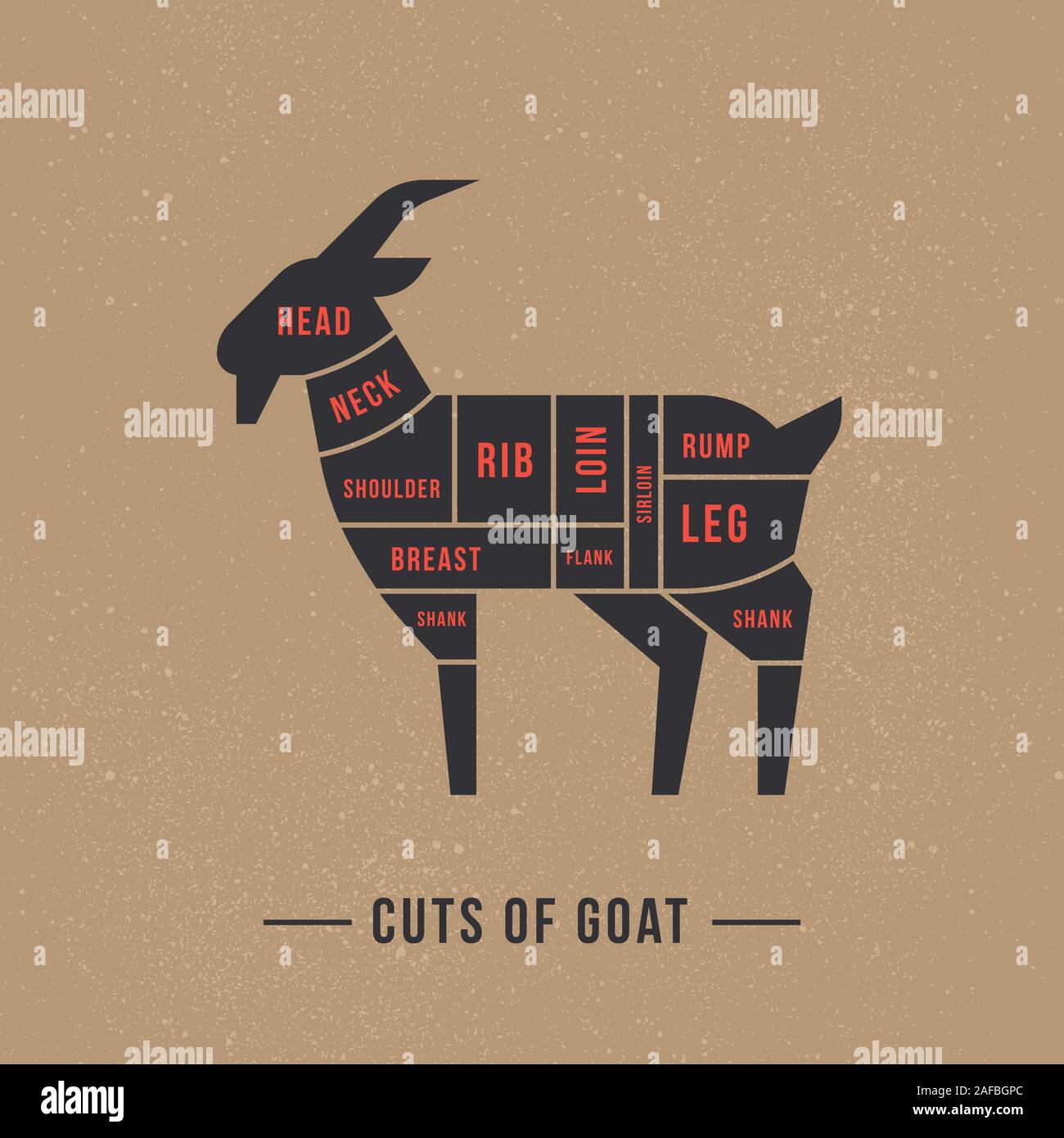 Cutting goat meat painted in a vector. Stock Vector