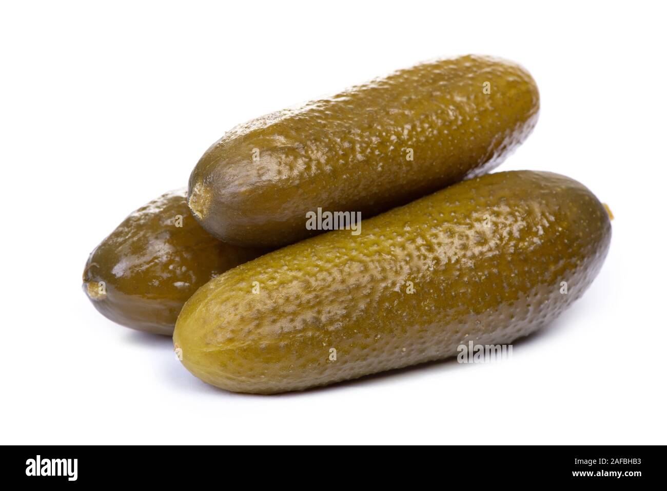 Marinated pickled cucumbers isolated on white background Stock Photo