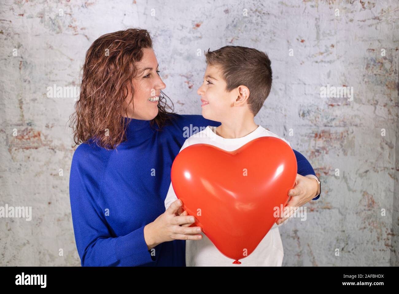 Mother and son with a heart. Valentines Day concept Stock Photo