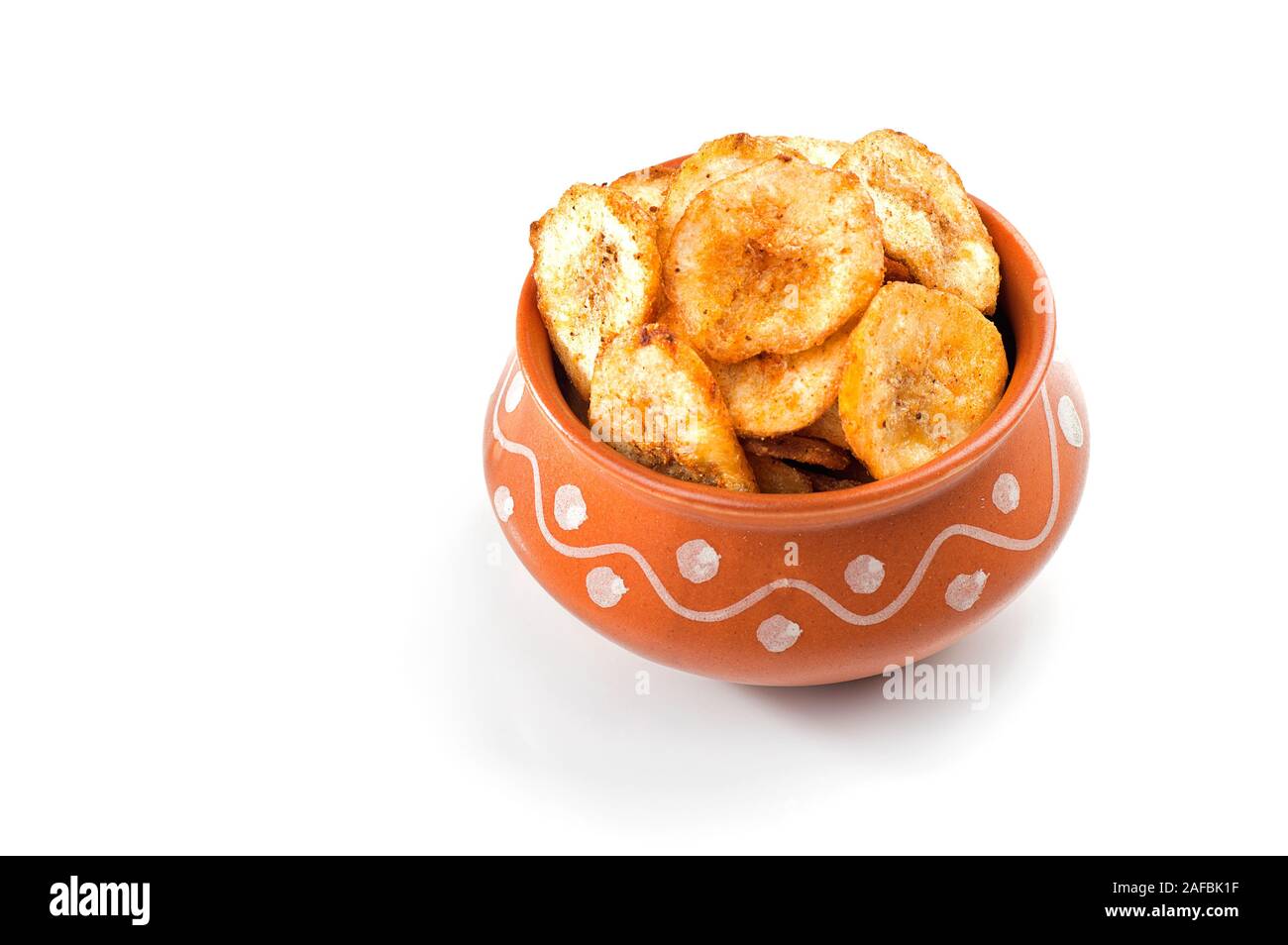 Banana chips on a white background Stock Photo