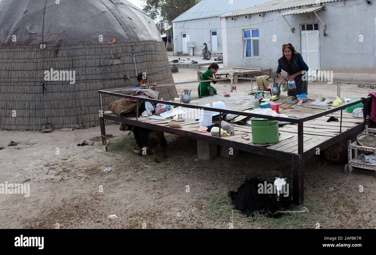 Family home in the Turkmen village of Yerbent Stock Photo