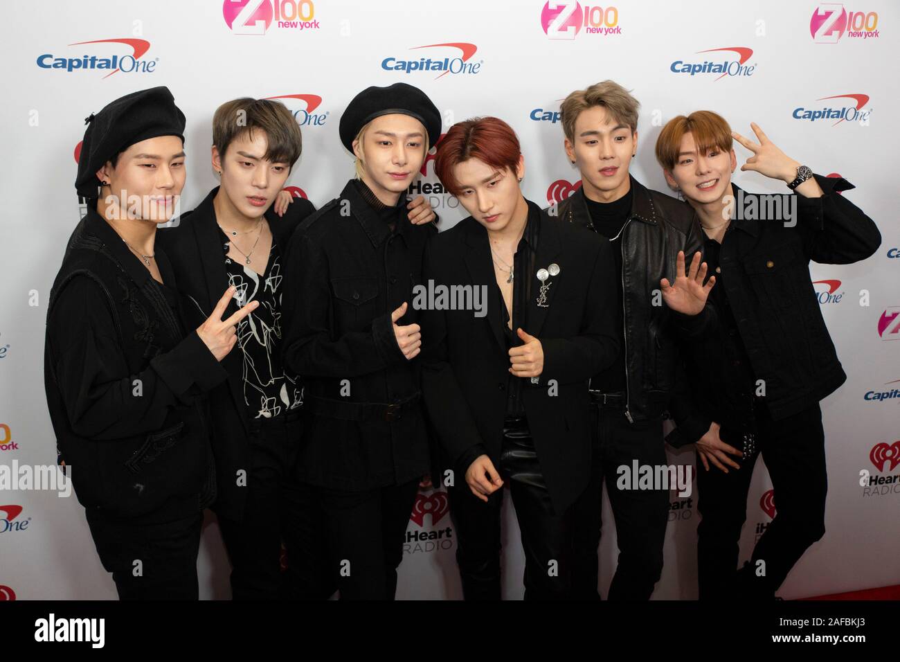 L-R) Jooheon, Minhyuk, Hyungwon, I.M, Shownu, and Kihyun of Monsta X arrive  at iHeartRadio's Z100 Jingle Ball 2019 at Madison Square Garden on December  13, 2019 in New York City, New York