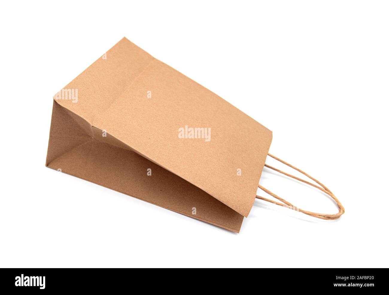 Paper Bag, empty Bag, Handle isolated on white Background Stock Photo