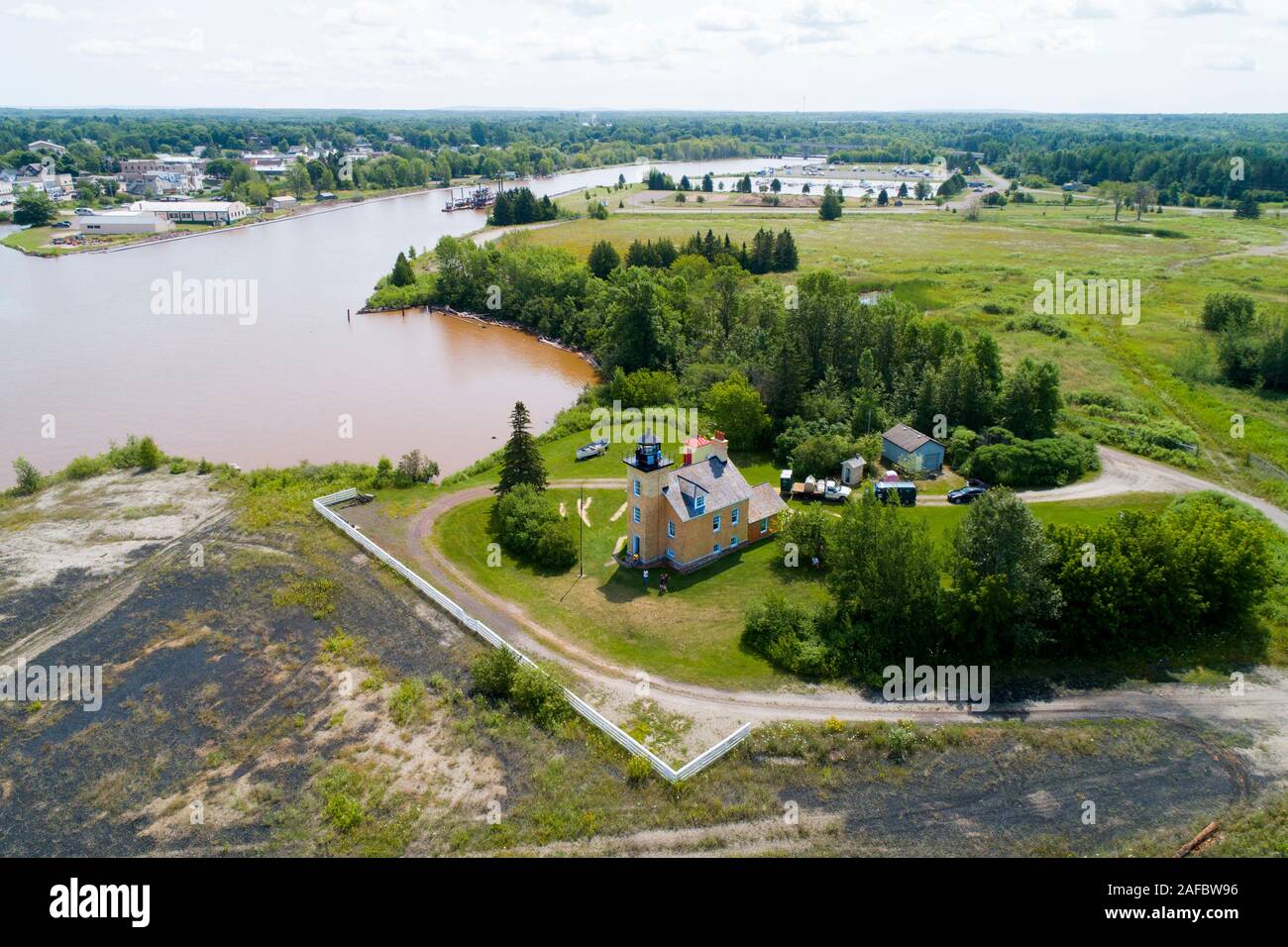 ontonagon Lighthouse in Ontonagon Michigan on Lake Superior Stock Photo