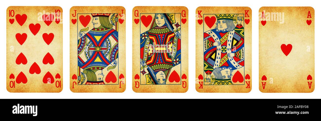 Ace of clubs, king of diamonds, queen of spades, and jack of hearts playing  cards on wood table Stock Photo - Alamy