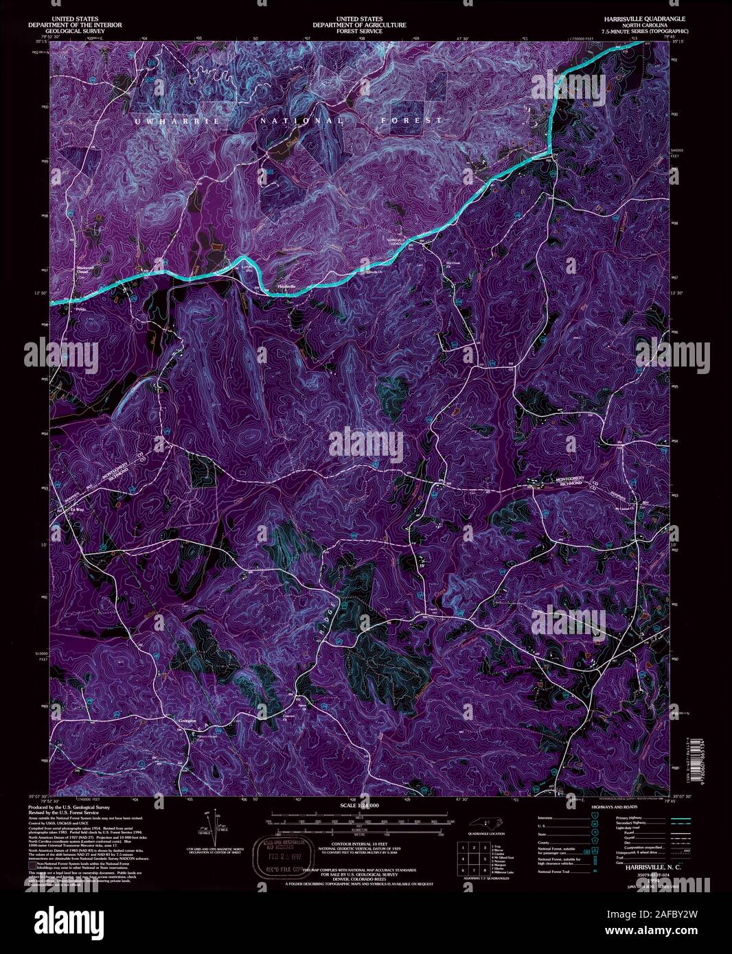 USGS TOPO Map North Carolina NC Harrisville 162142 1994 24000 Inverted Restoration Stock Photo