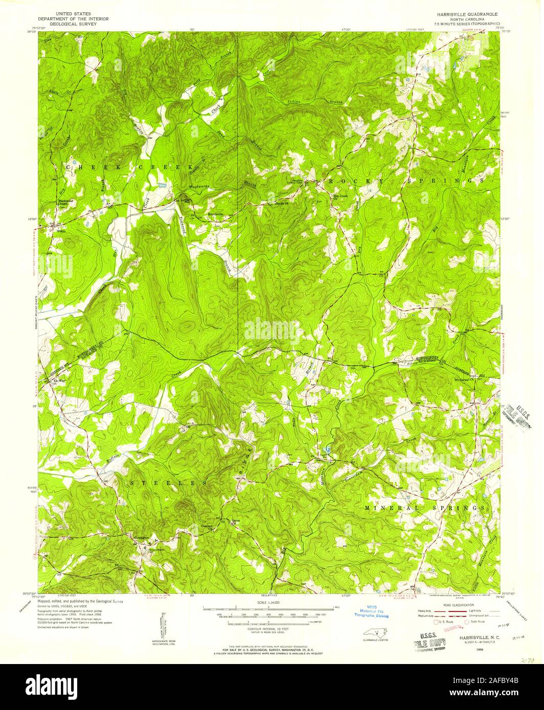 USGS TOPO Map North Carolina NC Harrisville 162588 1956 24000 Restoration Stock Photo